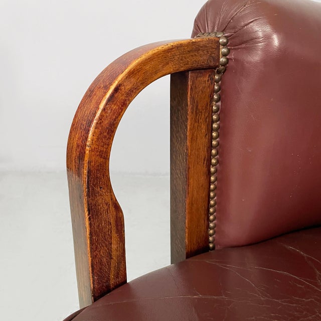 Austrian Burgundy Leather and Wood Tub Armchairs from Thonet, Early 1900s, Set of 2 For Sale - Image 12 of 18