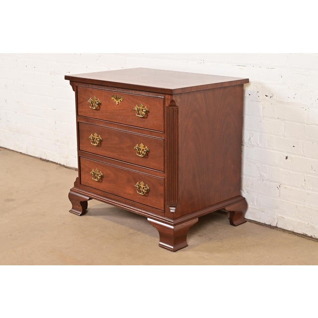Baker Furniture Georgian Carved Mahogany Bedside Chest, Newly Refinished For Sale - Image 14 of 14