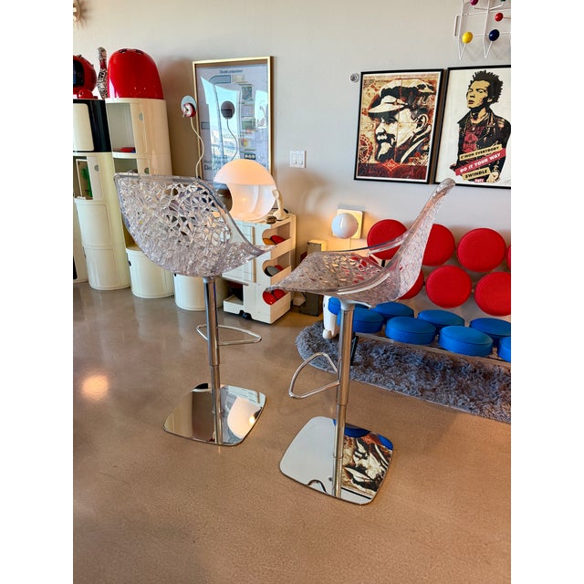 Metal Pair of Marcello Ziliani for Casprini Caprice Adjustable Bar Stools Transparent Swivel Chairs Italy Space Age For Sale - Image 7 of 18