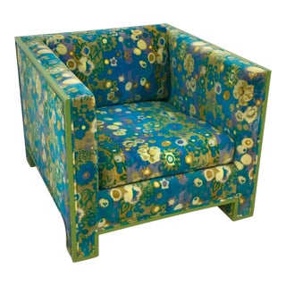 1970s Cube Chair With Jack Lenor Larsen Velvet Fabric For Sale