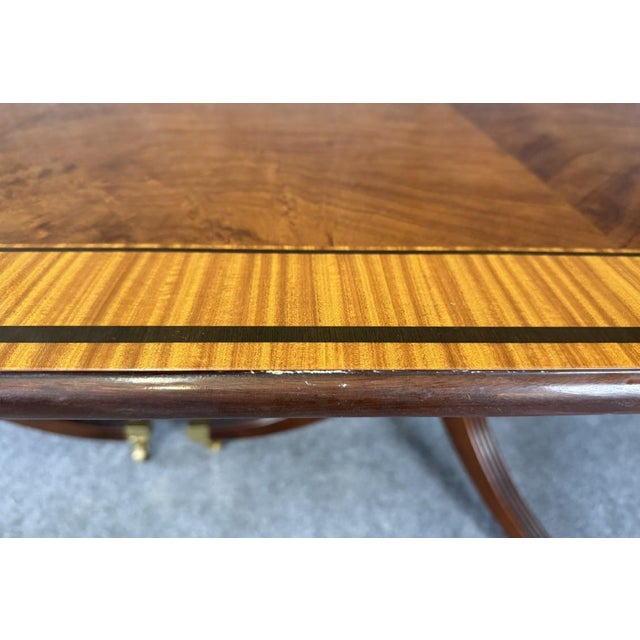Late 20th Century Baker Furniture Stately Homes Collection Georgian Flamed Mahogany Dining Table With Leaf For Sale - Image 11 of 14