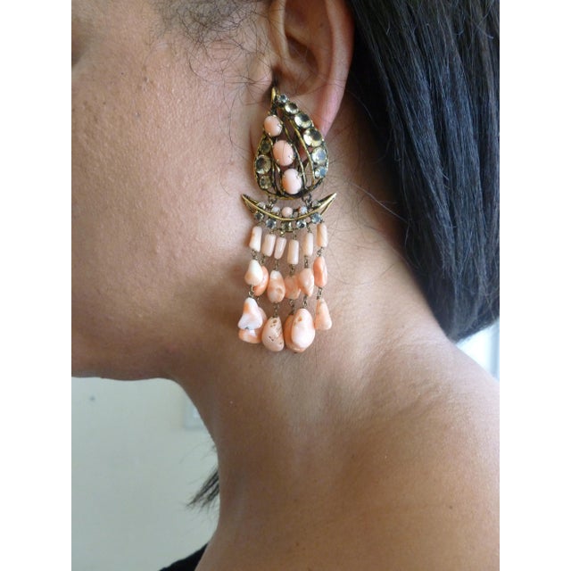 Orange Vintage Iradj Moini Angel Coral, Citrine & Rhinestone Dangle Clip on Earrings - 2 Pieces For Sale - Image 8 of 12