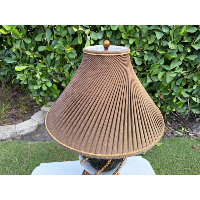 Late 20th Century Vintage Maitland-Smith Faux Marble and Gilt Rope Motif Table Lamp With Pleated Shade For Sale - Image 5 of 12