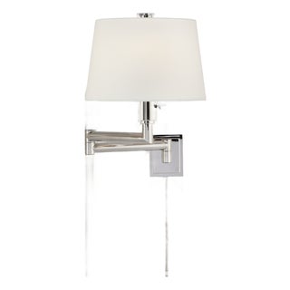 Chapman & Myers for Visual Comfort Signature Chunky Swing Arm in Polished Nickel with Linen Shade For Sale