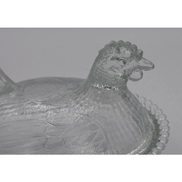 Farmhouse Vintage Indiana Clear Glass Covered Chicken on Nest Candy Dish Sitting Hen For Sale - Image 3 of 9