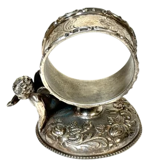 Victorian Figural Winged Cherub Silverplate Napkin Ring by Wilcox Silver Co.