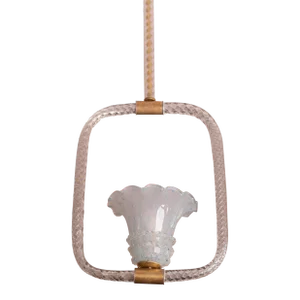 1950s Vintage Blue Murano Pendant Light "Bullicante Glass", by Baro