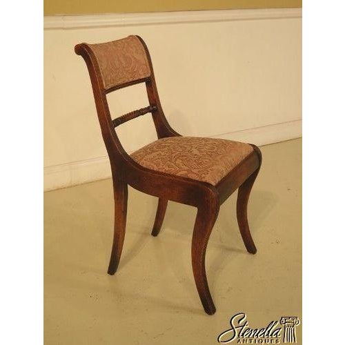 Traditional Pair Regency Style Carved Oak Upholstered Occasional Chairs For Sale - Image 3 of 10