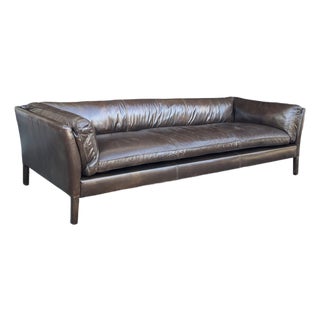 Restoration Hardware Sorensen Sofa in Tobacco Brown Leather With Natural Patina For Sale