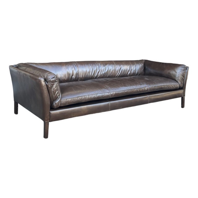 Restoration Hardware Sorensen Sofa in Tobacco Brown Leather With Natural Patina For Sale