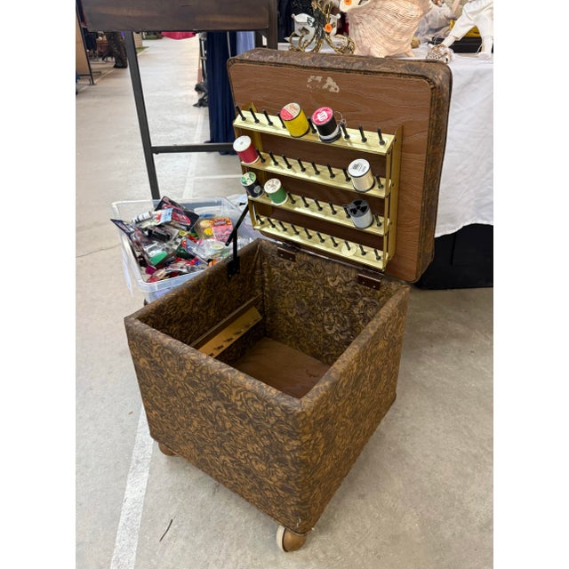 Art Deco Vintage Sewing Ottoman Is a Unique Piece of Mid-Century Furniture For Sale - Image 3 of 5