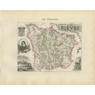 Antique Map of Nièvre by Vuillemin, France, 1850 For Sale