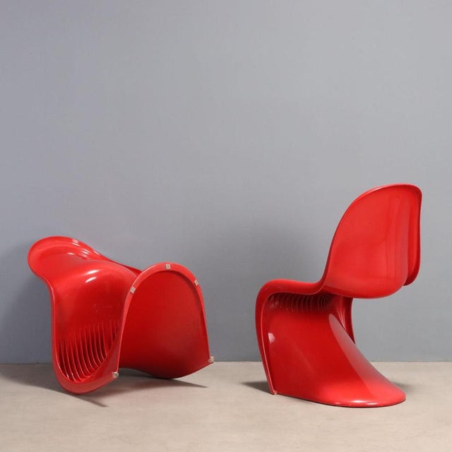 Red Panton Chairs by Verner Panton for Vitra, Set of 2 For Sale - Image 8 of 10