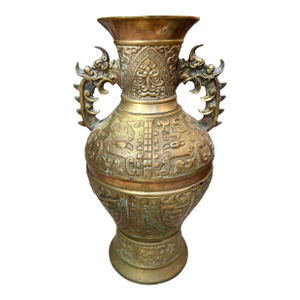 Late 19th-Century Chinese Archaistic Copper and Brass Altar Vase – Qing Dynasty With Taotie & Foo Dragon Handles