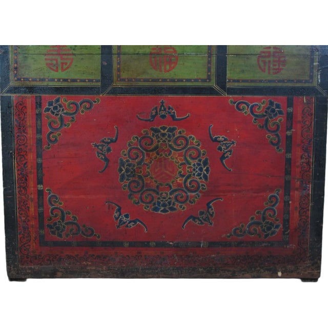 Hand Painted Five Bats Antique Gansu Tibetan Cabinet For Sale In Greensboro - Image 6 of 12