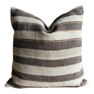 Vintage Rug Pillow Cover With Stripes For Sale