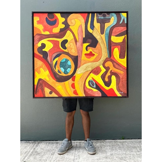 Wood Vintage Original Abstract Oil on Canvas For Sale - Image 7 of 12
