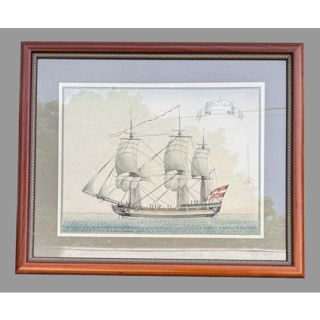 Antique Framed Sailing Battleship Print Nave Il Cesare l'Augusto For Sale - Image 9 of 9