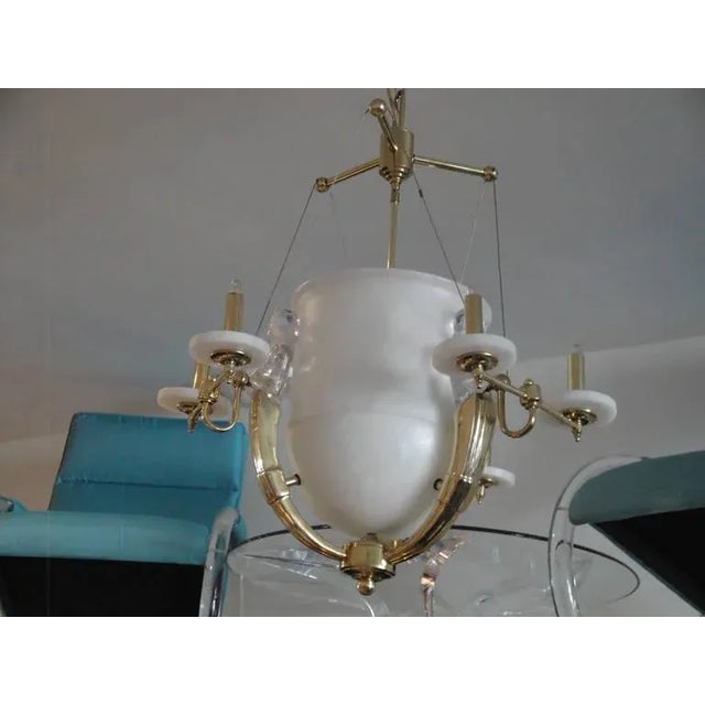 Alabaster and Brass Art Deco Style Chandelier For Sale - Image 10 of 10
