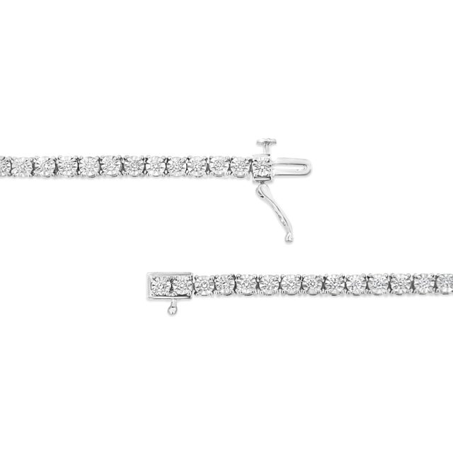 Contemporary .925 Sterling Silver 1.0 Cttw Lab Grown Diamond Illusion-Set Miracle Plate Tennis Bracelet - Size 7.25" For Sale - Image 3 of 6