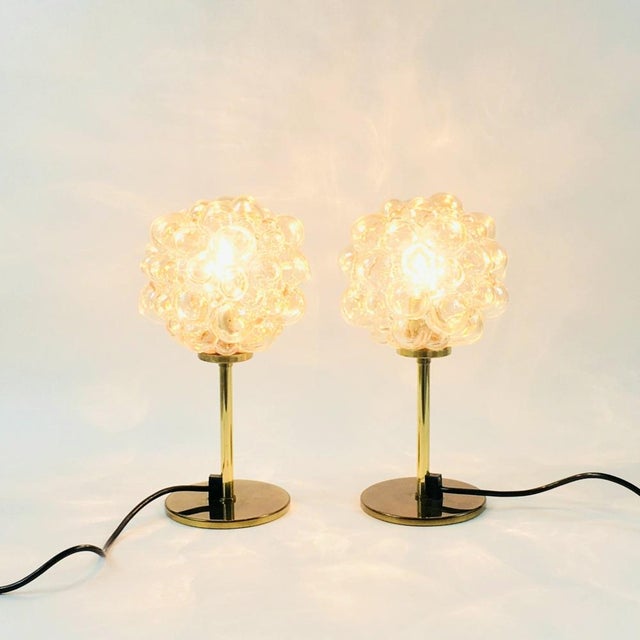 Mid-Century Bubble Glass and Brass Table Lamps by Helena Tynell, Germany, 1960s, Set of 2 For Sale - Image 4 of 11