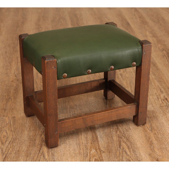 Antique Mission Oak Foot Stool With Green Leather Chairish