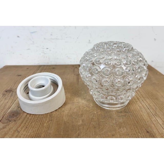Glass Vintage White Porcelain Wall Light, 1970s For Sale - Image 7 of 12