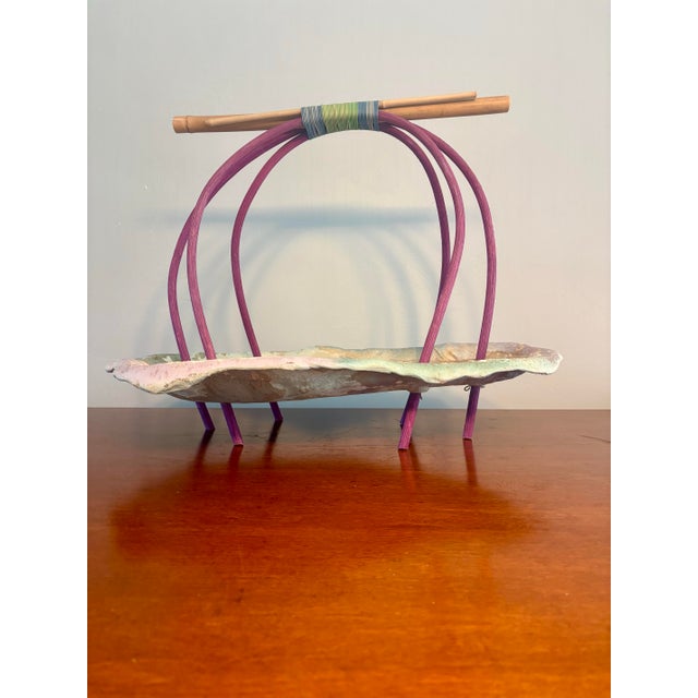 Mid-Century Modern Vintage 1980s Tony Evans Ceramic Basket Sculpture, Signed For Sale - Image 3 of 8
