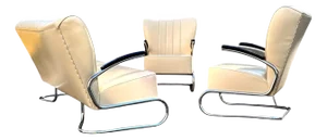 Bauhaus CS Series Sofa and Lounge Chairs in Tubular Steel from Mauser Werke Waldeck, Germany, 1958, Set of 3