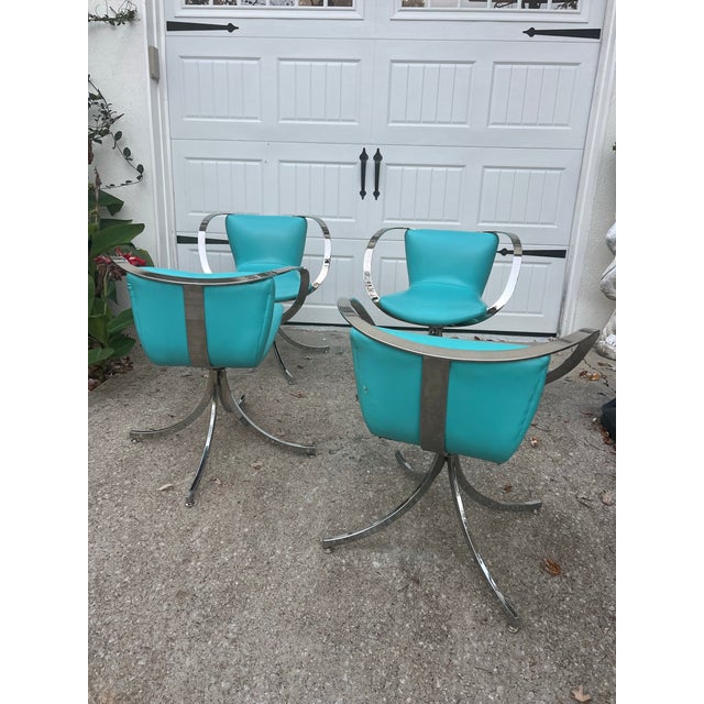 Metal 1970s Collection of Blue Leather and Chrome Chairs For Sale - Image 7 of 7