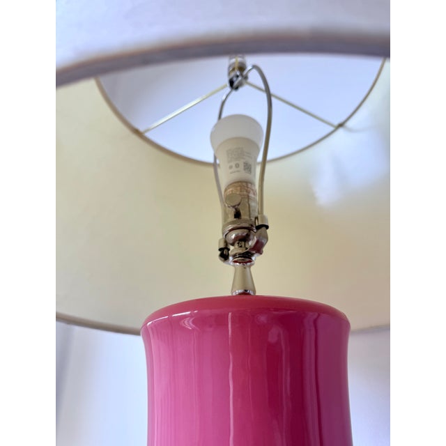 Pink Ethan Allen Pink Glass Table Lamps With Acrylic Bases - A Pair For Sale - Image 8 of 8