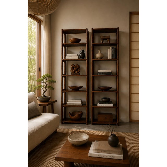1970s Mid-Century Lou Hodges Style Solid Oak Six-Tier Bookcases – A Pair For Sale - Image 15 of 15