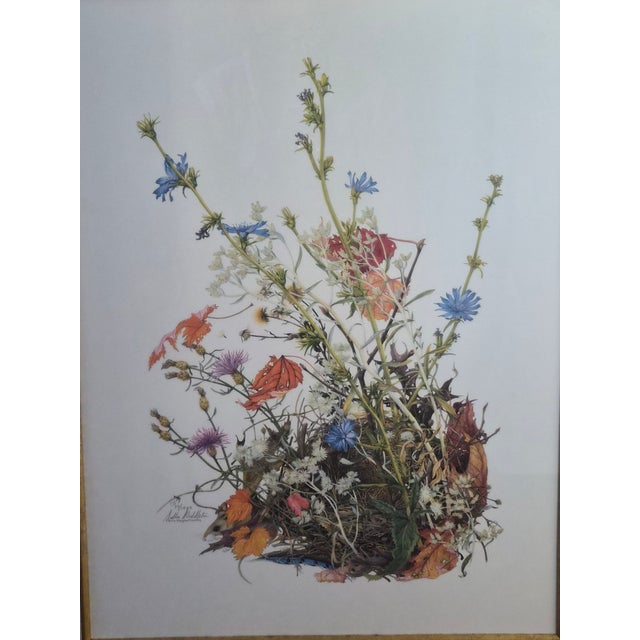 Beautifully detailed framed botanical artwork "Autumn" by renowned American wildlife watercolor artist Sallie Ellington...