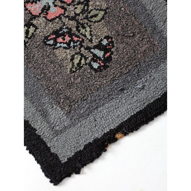 Textile Antique Hooked Floral Accent Rug For Sale - Image 7 of 7