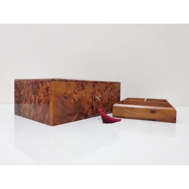 Orangish Burl Wood Keepsake Desk Box Organizer For Sale - Image 12 of 13