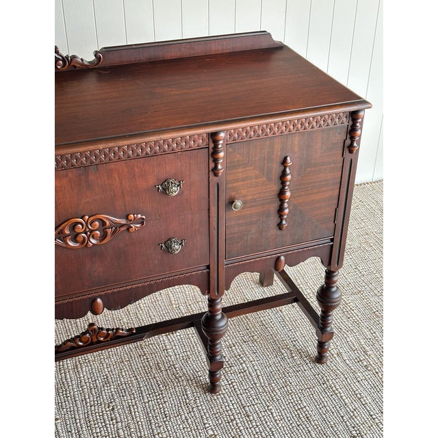 1920s Antique Jacobean Revival Mahogany Sideboard For Sale In Greensboro - Image 6 of 14