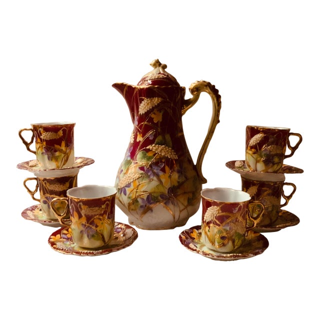 Antique Japanese Nippon Porcelain Chocolate Set - 13 Pieces For Sale