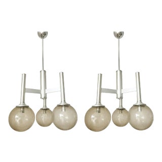 Pair of Italian Chandeliers W/ Opaline Murano Glass For Sale