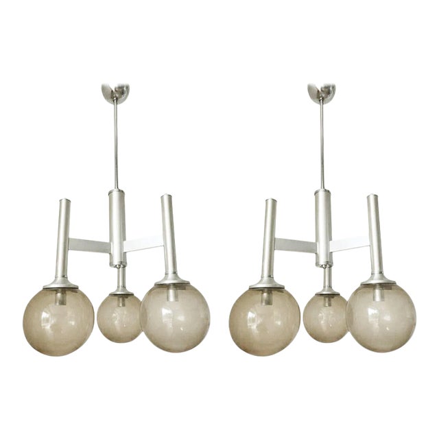 Pair of Italian Chandeliers W/ Opaline Murano Glass For Sale