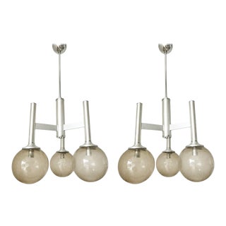 Pair of Italian Chandeliers W/ Opaline Murano Glass Hand Blown, 1960s For Sale