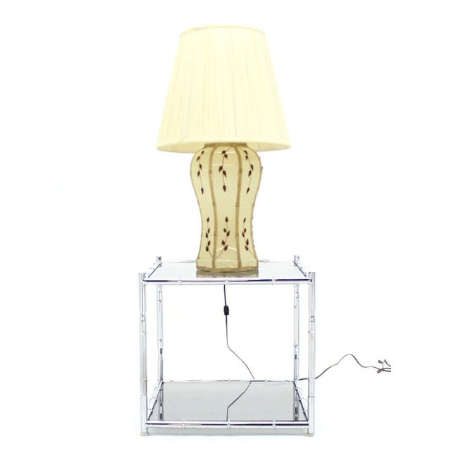 Faux Bamboo Motive Art Pottery Decorated Mid-Century Modern Ceramic Lamp MITN!