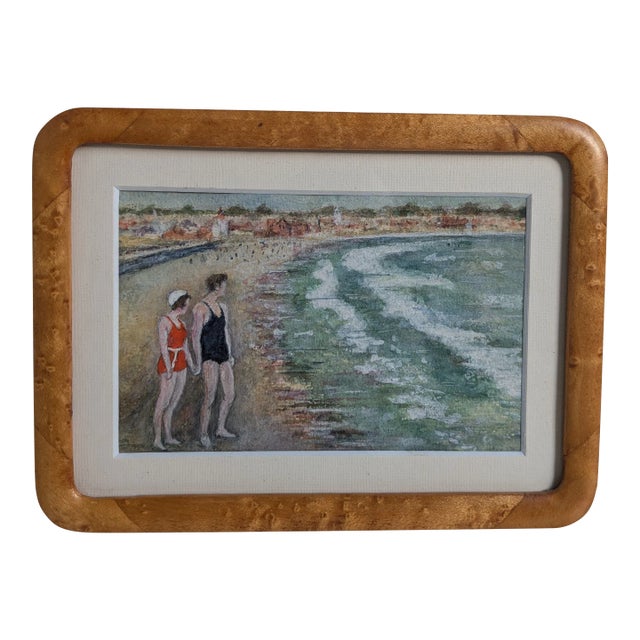 1920s Framed Seaside Watercolor – Serene Ocean Scene For Sale