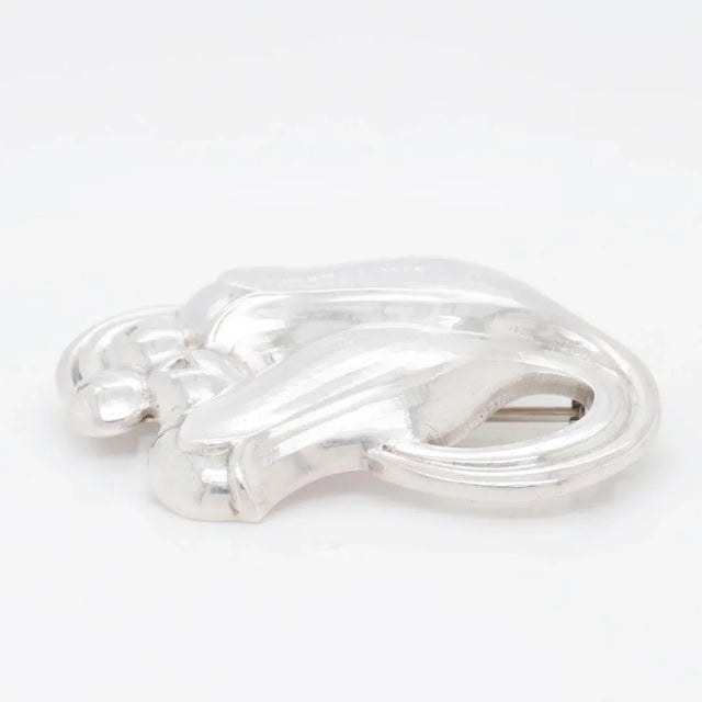 Metal Vintage Georg Jensen Sterling Silver Tulip Brooch No. 100b For Sale - Image 7 of 11