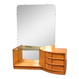 Heywood Wakefield Sculptura Solid Vanity & Mirror For Sale
