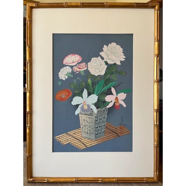 Original Vintage Japanese Woodblock Print of a Ikebana Floral Arrangement by Bakufu Ohno Circa 1950 For Sale - Image 9 of 9