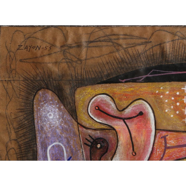 Artist: Semour Zayon American (1930 - ) Medium: Color Pencil, Pastel on paper, signed and dated Size: 8.5 x 10 inches...