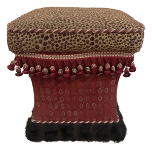 Hollywood Regency Upholstered Decorated Ottoman or Footstool