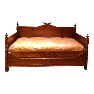 Antique Reimagined 2 Colonial Style Twin Beds to Trundle Bed, Bamboo and Cane For Sale