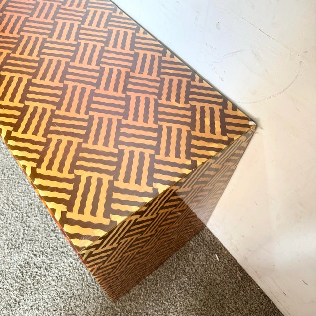 Vintage Retro Plastic Laminate Over Paper and Wood Console Table For Sale In Miami - Image 6 of 12