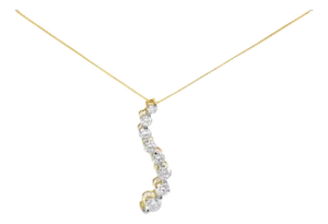 AGS Certified 14K Yellow Gold 3.0 Cttw Baguette and Brilliant Round-Cut Diamond Journey 18" Pendant Necklace (F-G Color, I1-I2 Clarity)